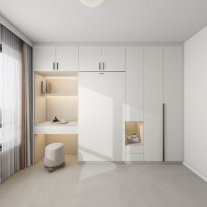 Bedroom 2 Space Saving Beds with Casement Wardrobe with Open Shelves with Study Table  (11.5 feet)
