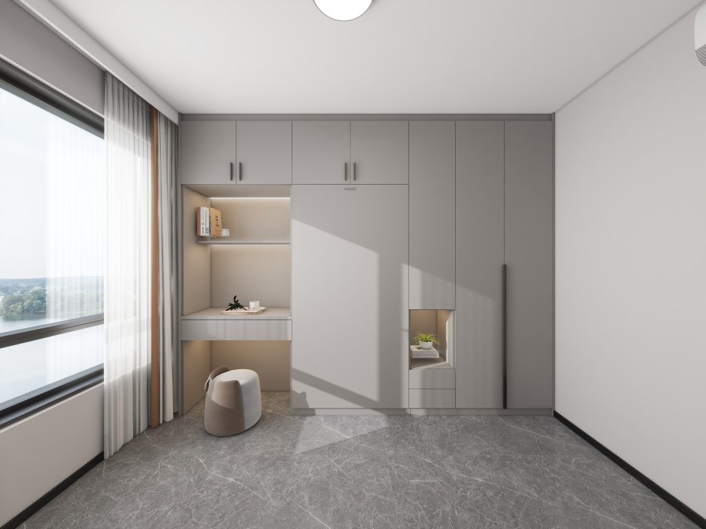Bedroom 2 Space Saving Beds with Casement Wardrobe with Open Shelves with Study Table  (11.5 feet)