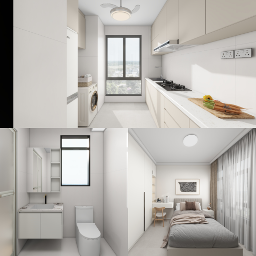 Hougang Citrine 2-Room Design A (Kitchen, Master Bedroom, and Bathroom Cabinets)