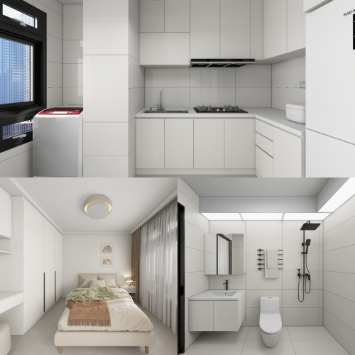 Tampines Green Emerald 2-Room Design A (Kitchen, Master Bedroom, and Bathroom Cabinets)