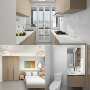 Yishun Boardwalk 4-Room Design B (Kitchen, Master Bedroom, and Bathroom Cabinets)