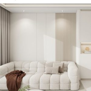 Living sofa behind Feature Wall