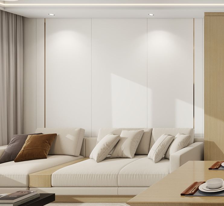 Living sofa behind Feature Wall