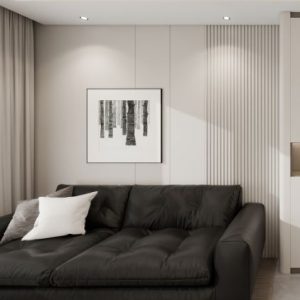Living sofa behind Feature Wall