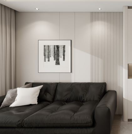 Living sofa behind Feature Wall