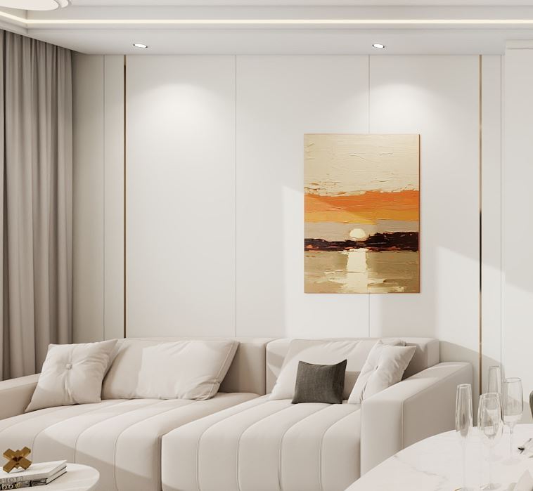 Living sofa behind Feature Wall