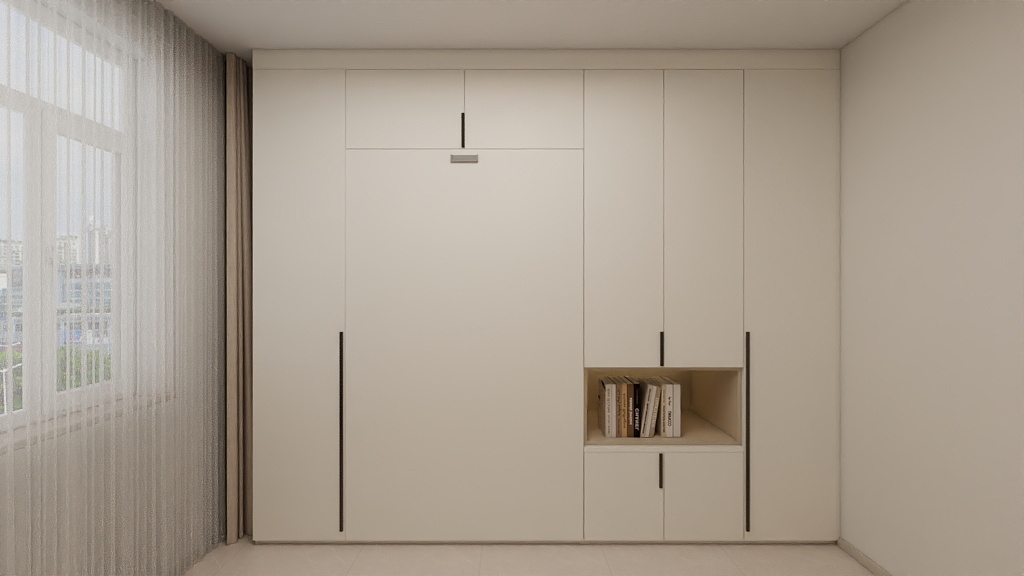 Bedroom 2 Space Saving Beds with Casement Wardrobe with Open Shelves  (11.5  feet)