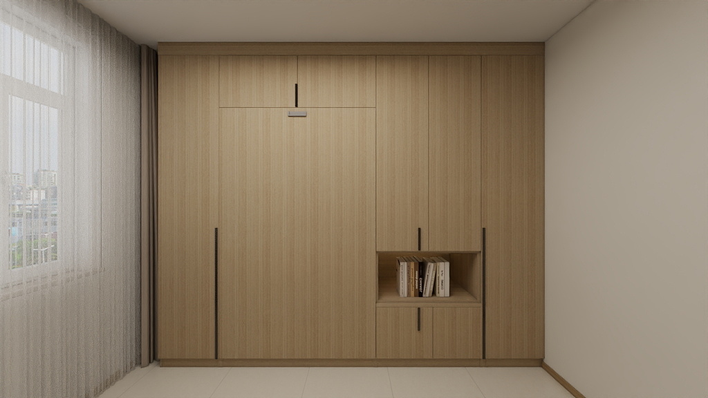 Bedroom 2 Space Saving Beds with Casement Wardrobe with Open Shelves  (11.5  feet)