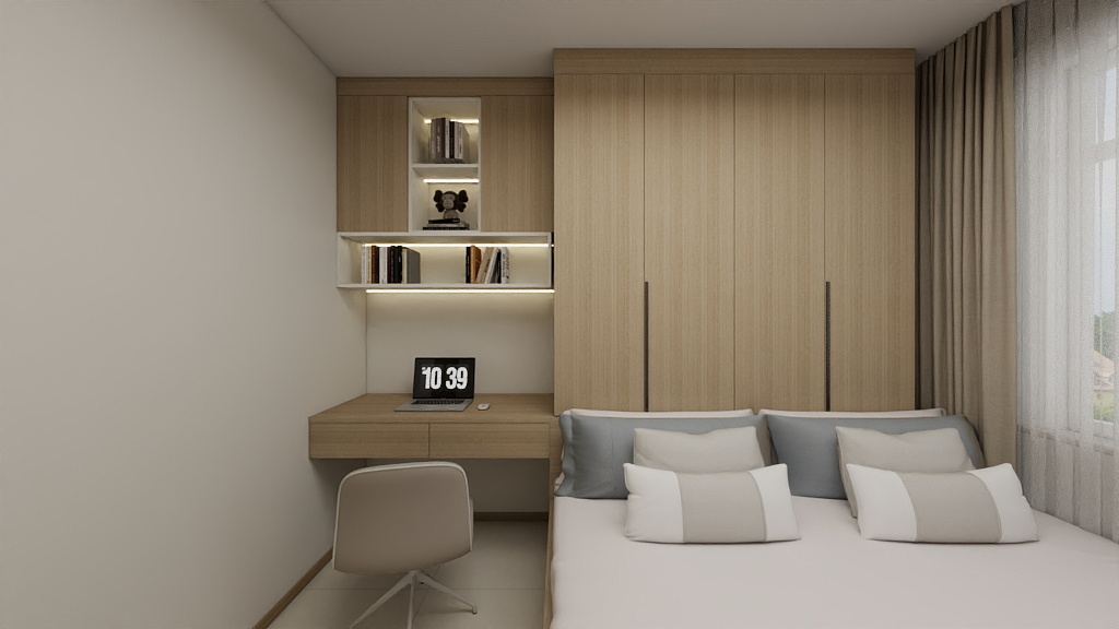Bedroom 1 Casement Wardrobe with Study Table (9 feet)
