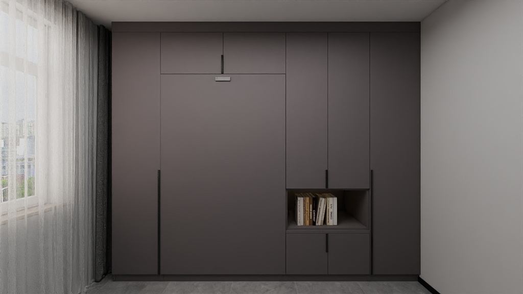 Bedroom 2 Space Saving Beds with Casement Wardrobe with Open Shelves  (11.5  feet)