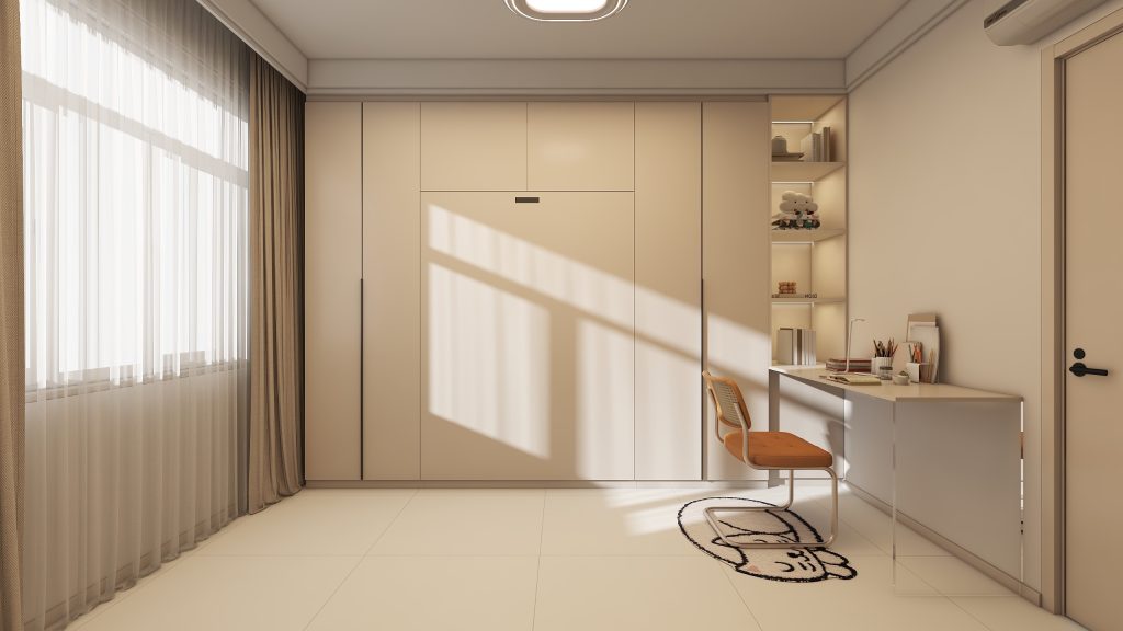 Bedroom 2 Space Saving Beds with Casement Wardrobe with Study Table (11.5  feet)
