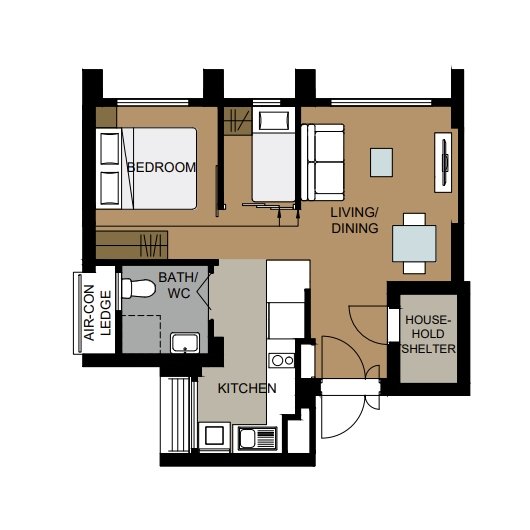 Tengah Parc Residences 2-Room  Design A (Kitchen, Master Bedroom, and Bathroom Cabinets)