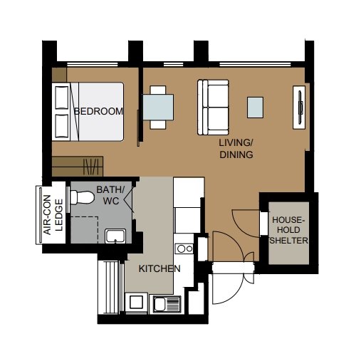 Tengah Parc Residences 2-Room  Design A (Kitchen, Master Bedroom, and Bathroom Cabinets)
