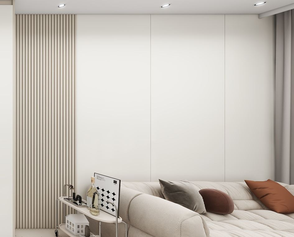 Living sofa behind Feature Wall