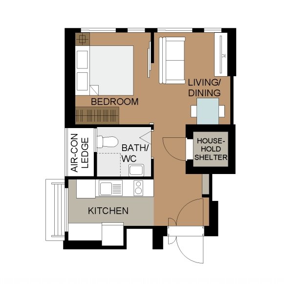 Woodgrove Edge 2-Room Design A (Kitchen, Master Bedroom, and Bathroom Cabinets)