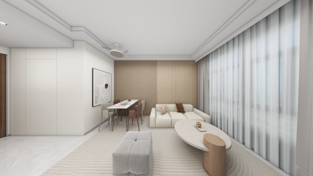 Living sofa behind Feature Wall