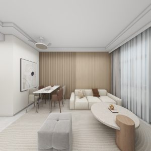 Living sofa behind Feature Wall