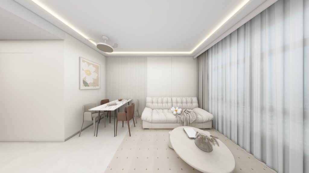 Living sofa behind Feature Wall