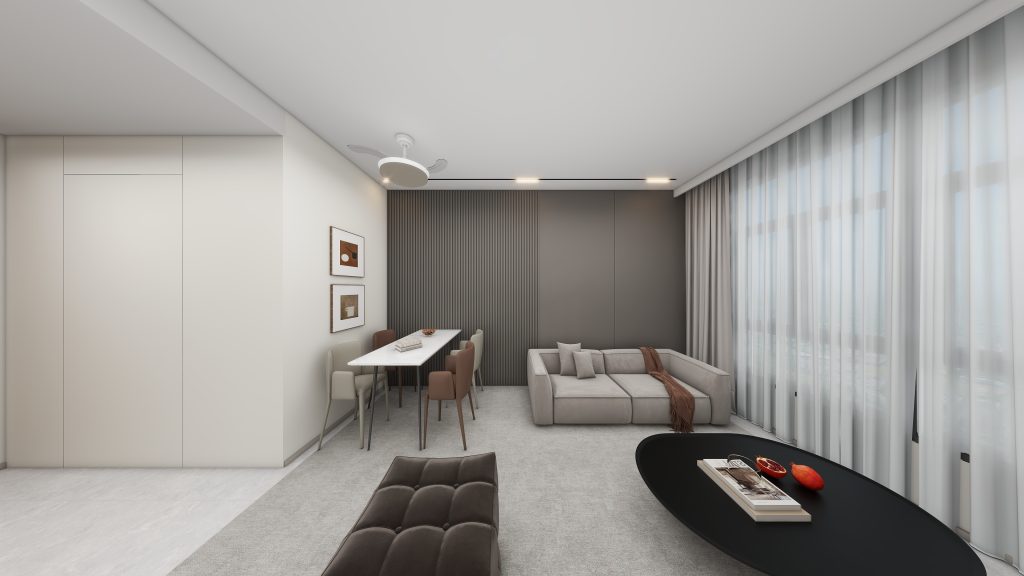 Living sofa behind Feature Wall