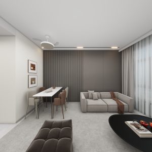 Living sofa behind Feature Wall