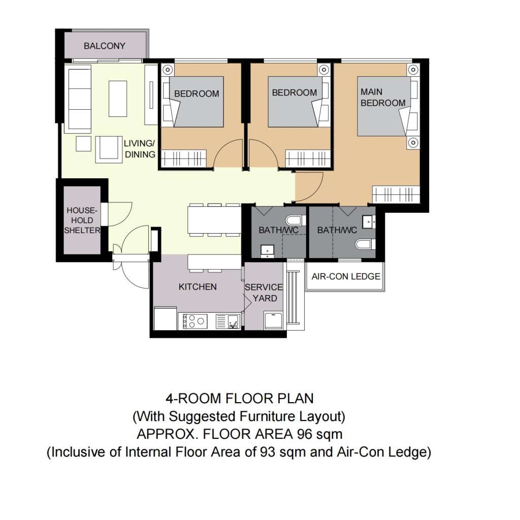 Pasir Ris Costa Grove 4-Room  Design A (Kitchen, Master Bedroom, and Bathroom Cabinets)