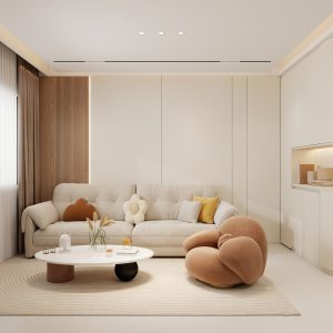 Living sofa behind Feature Wall