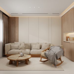 Living sofa behind Feature Wall