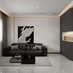 Living sofa behind Feature Wall