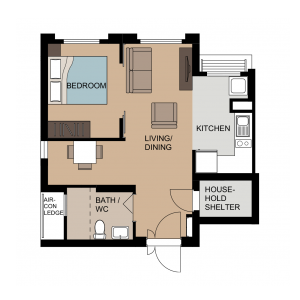 Tampines Green Emerald 2-Room Design A (Kitchen, Master Bedroom, and Bathroom Cabinets)