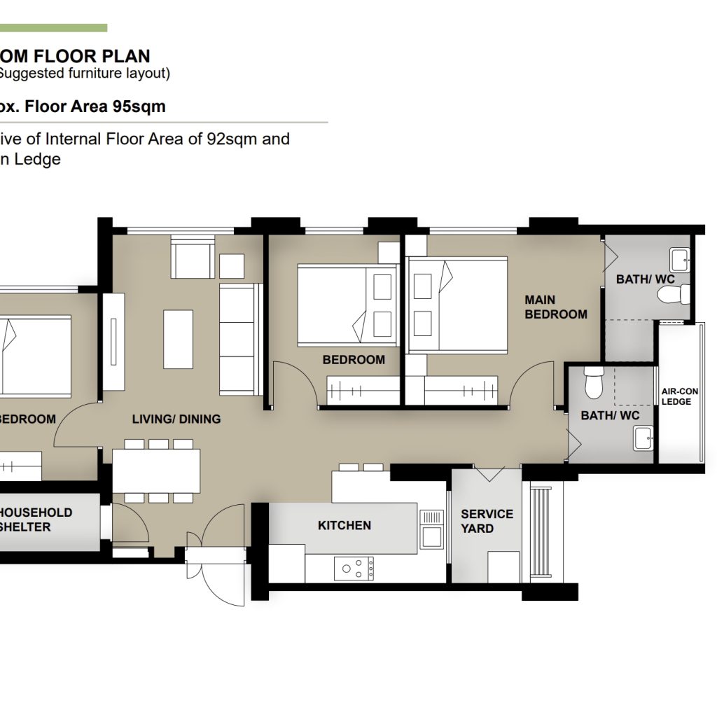 Tampines Green Jade 4-Room  Design A (Kitchen, Master Bedroom, and Bathroom Cabinets)