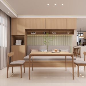 Living Long  bench with back cushion with storage & display cabinet