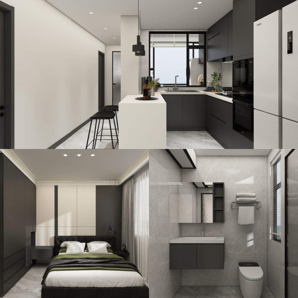 Tampines Green Jade 4-Room  Design C (Kitchen, Master Bedroom, and Bathroom Cabinets)