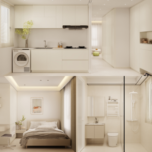 Woodlands Urban Ville 2-Room Area 2 Design A (Kitchen, Master Bedroom, and Bathroom Cabinets)