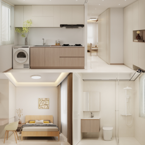 Woodlands Urban Ville 2-Room Area 2 Design B (Kitchen, Master Bedroom, and Bathroom Cabinets)