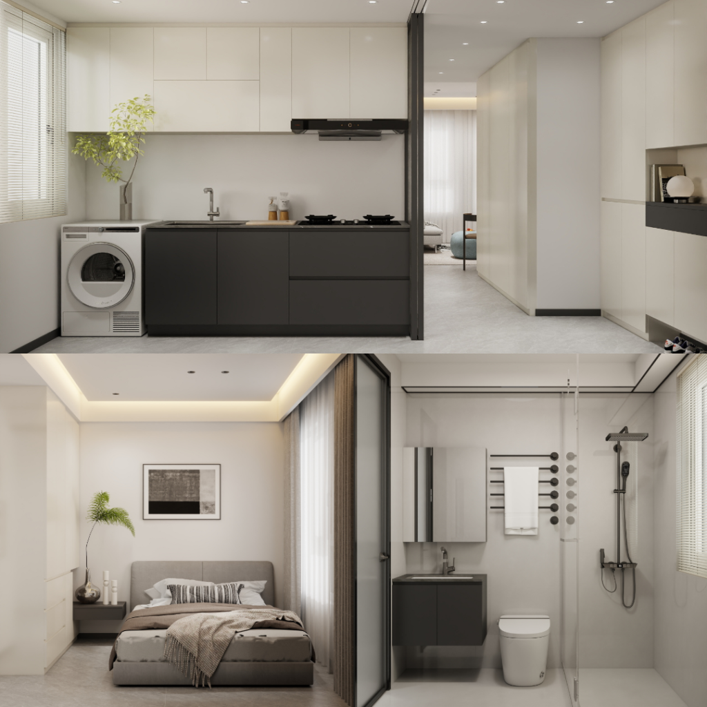 Woodlands Urban Ville 2-Room  Area 2 Design C (Kitchen, Master Bedroom, and Bathroom Cabinets)
