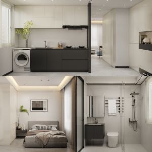 Woodlands Urban Ville 2-Room Area 2 Design C (Kitchen, Master Bedroom, and Bathroom Cabinets)
