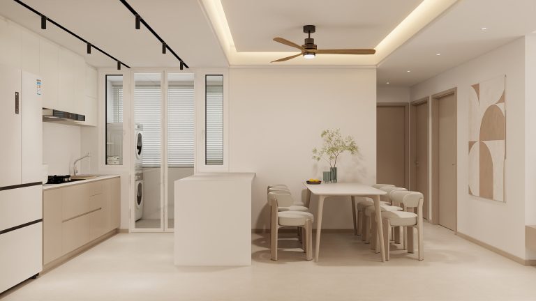 HDB BTO kitchen renovation with quartz countertop and upper cabinets