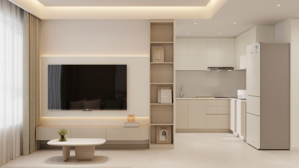 Living Suspended Tv Console & Tv Feature Wall & full height display cabinet (6 feet)