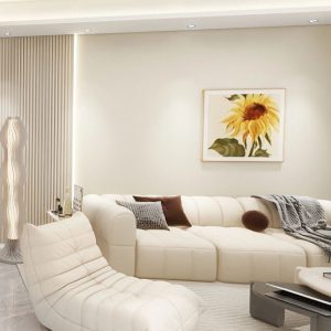 Living sofa behind Feature Wall