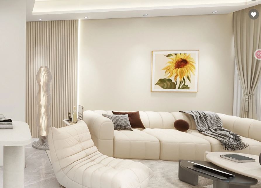 Living sofa behind Feature Wall