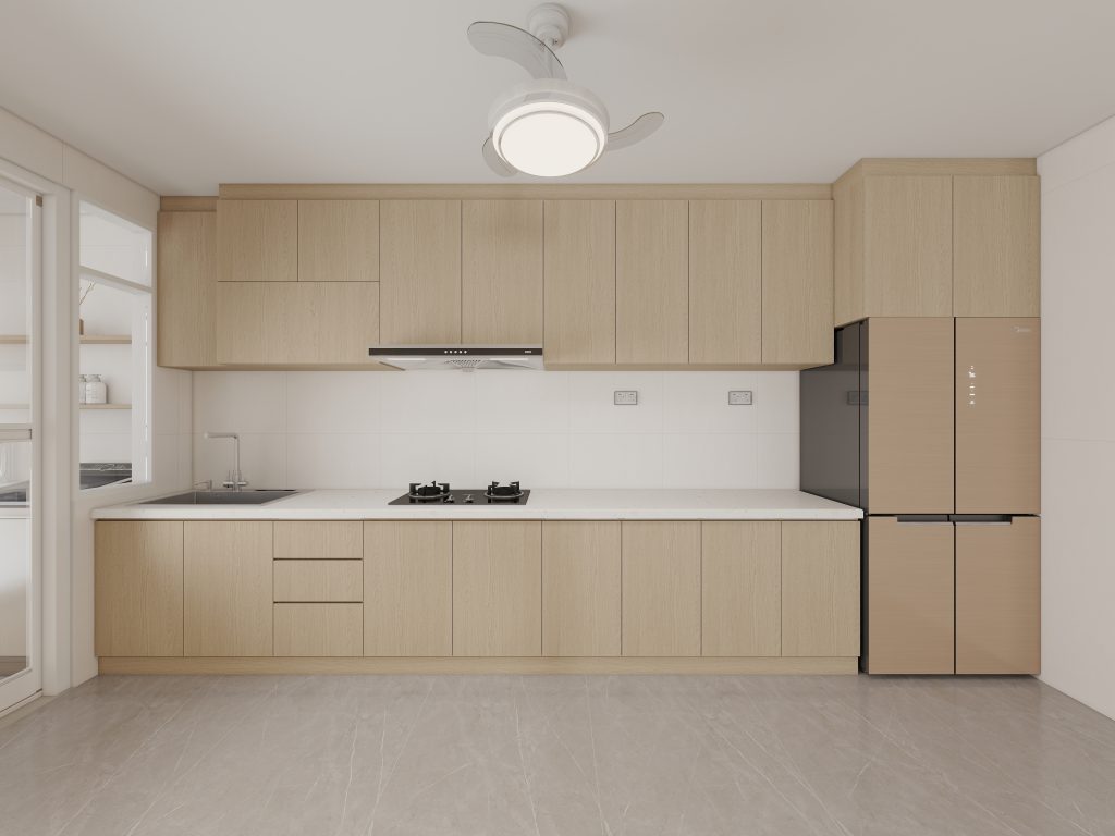 HDB modular kitchen cabinet with quartz countertop