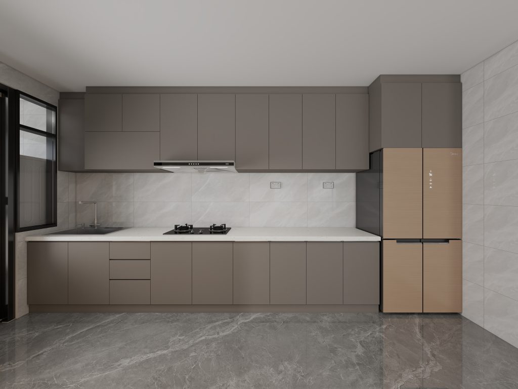 HDB modular kitchen cabinet with quartz countertop