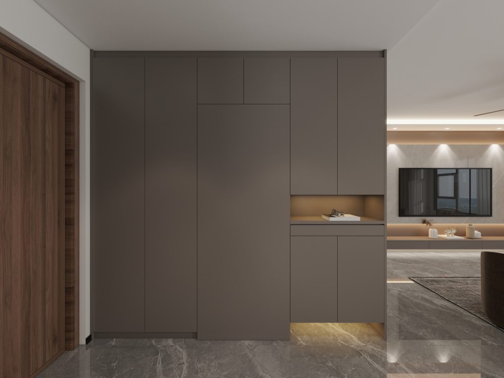 Foyer Full Height Shoes Cabinet and Bomb Shelter Door (8.5 feet)