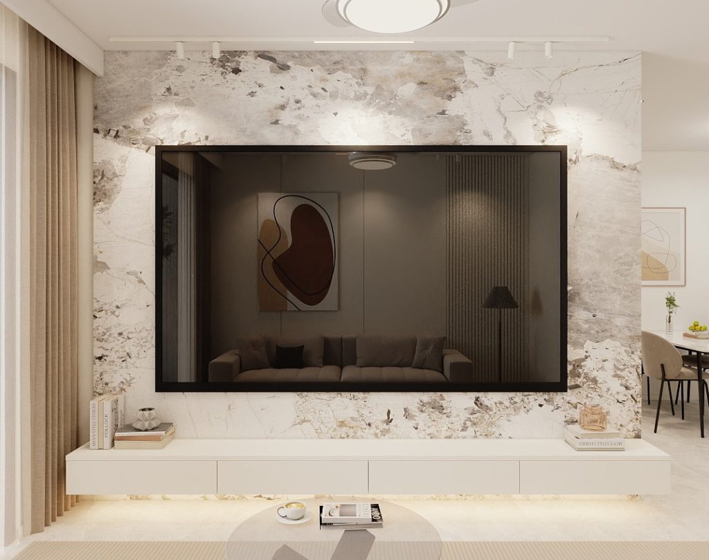 Living Room Suspended Tv Console & Tv Feature Wall (9.5 feet)
