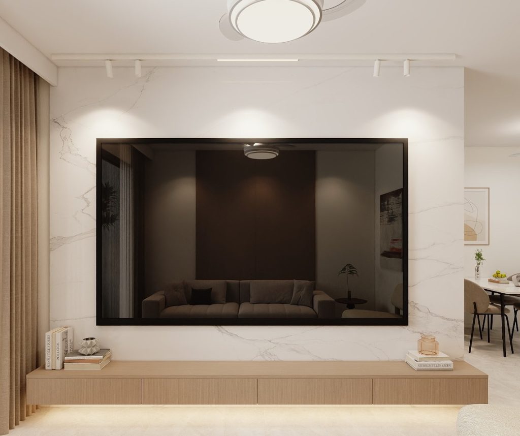Living Room Suspended Tv Console & Tv Feature Wall (9.5 feet)