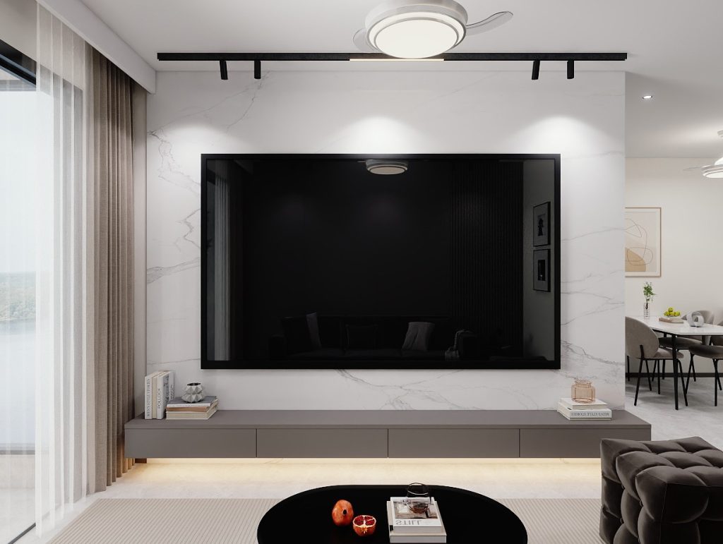 Living Room Suspended Tv Console & Tv Feature Wall (9.5 feet)