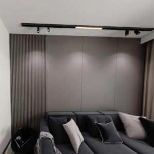 Living Room sofa behind Feature Wall