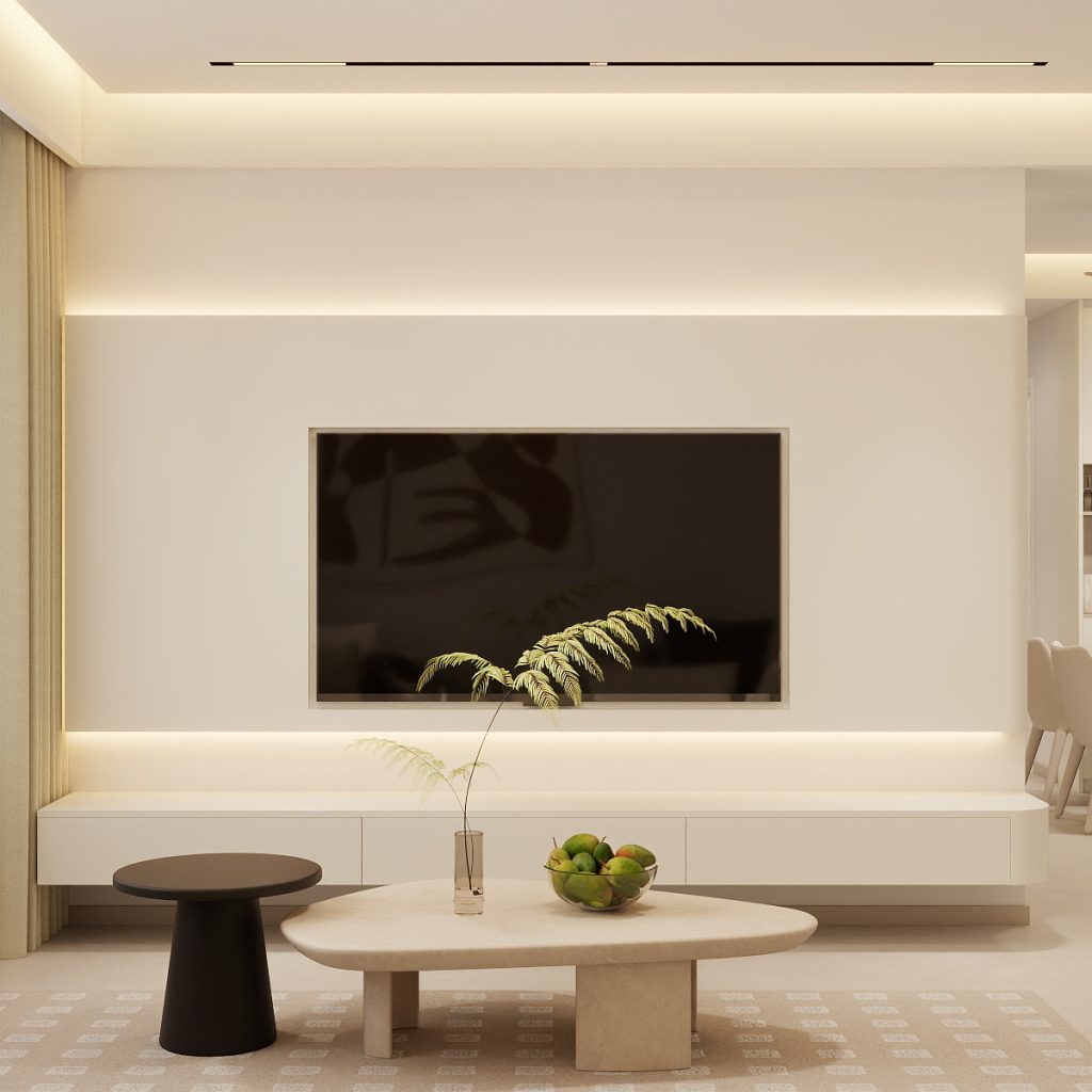 Living Room Suspended Tv Console & Feature Wall with LED Light  (10 feet)