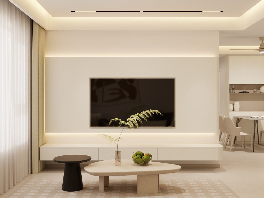 Living Room Suspended Tv Console & Feature Wall with LED Light  (10 feet)