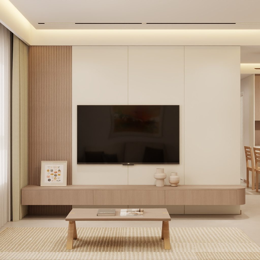 Living Room Suspended Tv Console & Feature Wall with LED Light  (10 feet)
